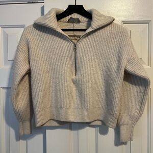 Everlane Cream Ribbed Half-Zip Sweater